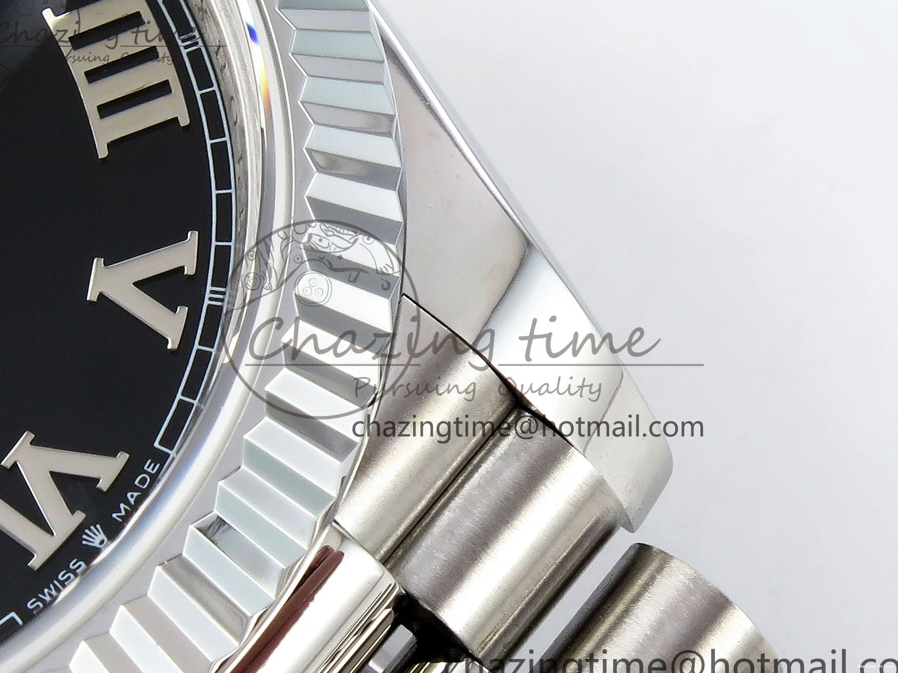 0213 Classic DayDate 40 SS JDF 904L Steel Black Roman Dial on President Bracelet VR3255 V3 (Gain Weight) 1434